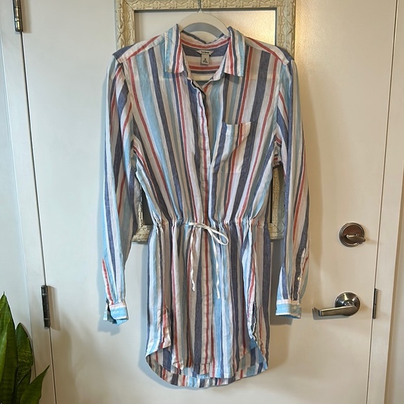 L. L. Bean Linen Striped Button-Up Shirt Dress - Picture 2 of 11